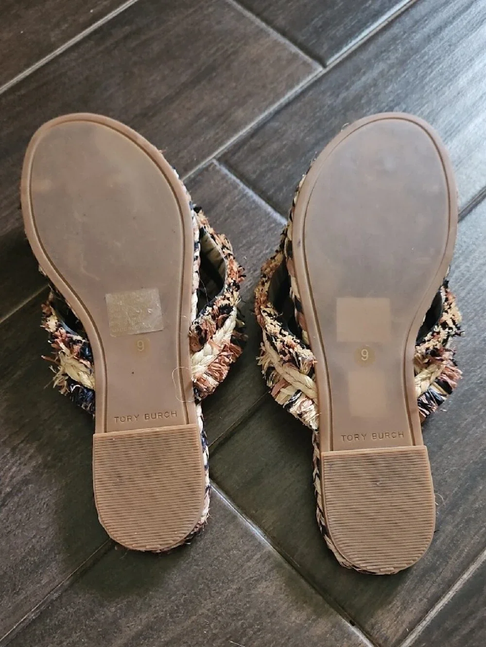 Tory Burch Black Footbed Pom-Pom Braided Trim Slide Sandals